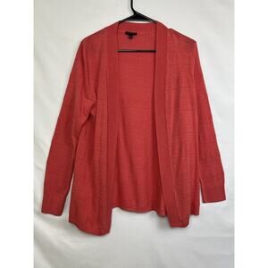 Talbots Women's Size Large Pink Open Front Knit Long Sleeve Cardigan Sweater
